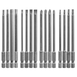 Evponk 16 Pcs Long Screwdriver Drill Bit Set 1/4" Hex Shank, 4 Inch S2 Steel Magnetic Impact Driver Bits Set Tamper Proof Security Screwdriver Bits(Slotted+Phillips+Hex+Torx)