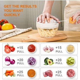 MAMICOOKER Manual Food Processor Vegetable Chopper, Portable Hand Pull String Garlic Mincer Onion Cutter for Veggies, Ginger, Fruits, Nuts, Herbs,