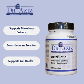 Dr Aziz AzizBiotic - Probiotic Supplement for Gut Health - Supports Microflora Balance - Probiotic Formula with 7 Strains & BioShield Technology - 30 Capsules