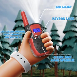 Walkie Talkies, Walkie Talkie for Kids Long Range with 22 Channels, LED Flashlight, 3 Miles Range for Outdoor Adventures, Camping, Hiking (Black-Red)