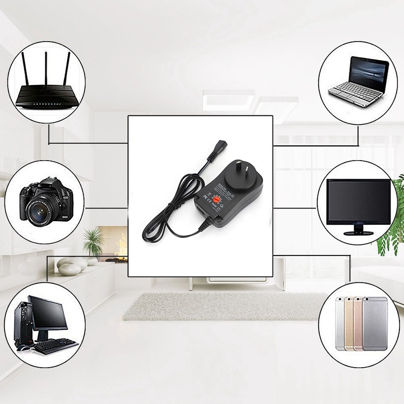 30W Power Supply Adapter Adjustable Voltage 3-12V with 9Pcs DC