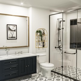 Crofy Gold Arched Frame Wall Shelf, Decorative 3 Tier Bathroom Wall Shelf with Transparent Tempered Glass Shelves and Robust Storage Capacity, 6" D x 17.9" W x 28.57" H