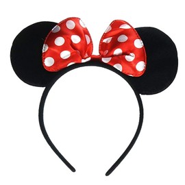 Navoys Black Minnie Mouse Ears Headband - Cartoon Mouse Ears with Polka Dot Bow, Fancy Dress, One Size for Children and Adults, Minnie Headband Accessory
