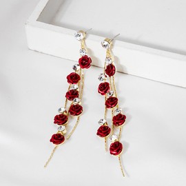 Rose Flower Drop Earrings Long Tassel Dangle Earrings Boho Floral Earring Flower Dangle Drop Stud Earrings Floral Petal Earrings Jewelry Bar Party Wedding for Women Girls