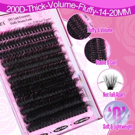 Yawamica Yawamica Fluffy Lash Clusters Thick 200D Volume Eyelash Clusters 14-20mm Wispy Individual Lashes D Curl Cluster Eyelash Extensions 240pcs DIY Lash Extension for Beginners