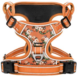 HEELE Dog Harness for Small Dogs No Pull Dog Vest Harness for Small Dog with Soft Padded Handle Reflective for Outdoor Training, Flower-Orange, XS