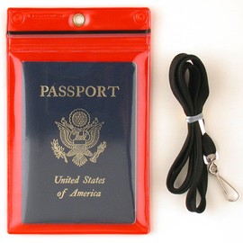 StoreSMART Sport - Zipper Passport Holder with Lanyard - Clear Plastic Front & Red Plastic Back - SPCR1596ZIPS-R-1