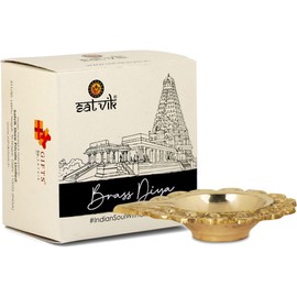 SATVIK Set of 4 = Brass Laxmi Kuber Diya – Engraved Floral Design Pooja Diya for Home, Mandir, Festivals, Diwali Decor, Oil Lamp, Tea Light Holder, Indian Housewarming Gift, Kutthu Vilakku, Nilakku