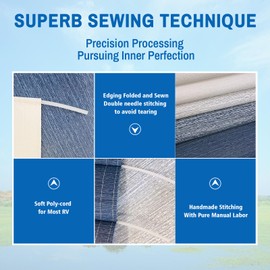 Dulepax RV Awning Fabric Replacement(10'2" Fabric) Heavy Duty 18.5 oz Vinyl Fabric -Camper Awning Replacement Universal Replacement RV Awnings for All Awning Brands-Senior Fade Blue