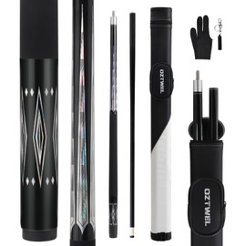 Glass Fiber Pool Cue Stick with Case Combo Set, 12.5mm Professional Pool Stick 58" Low Deflection Billiards Cue Stick 19 Oz Pool Cue Set for Men Adults Players