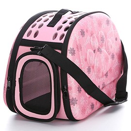Foldable Pet Dog Cat Carrier Cage Collapsible Travel Kennel - Portable Pet Carrier Outdoor Shoulder Bag for Puppy Dog Cat Small Medium Large Animal (M, Pink)