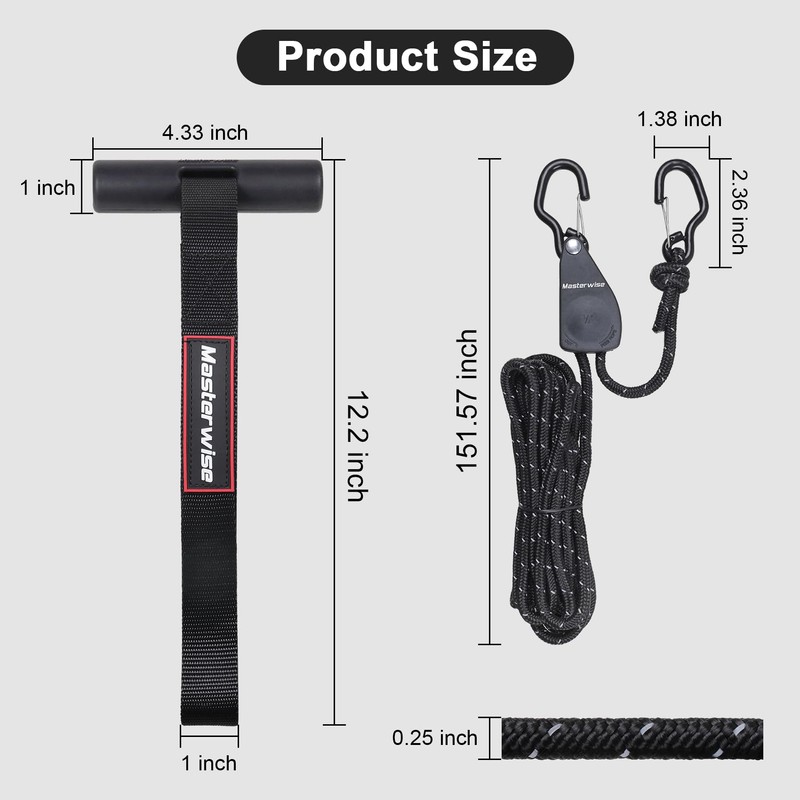 Masterwise 2 PCS Kayak Tie Down Straps with Reflective Stripe