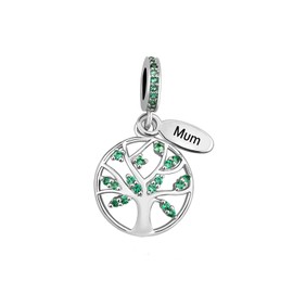SBI Jewelry Family Tree Mum Charm for Bracelet Green Birthstone Dangle Pendant Wife Sister Mother's Day
