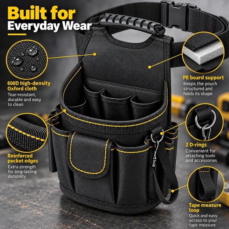 Electrician Tool Pouch for Work – Multi-Pocket Oxford Cloth Waist