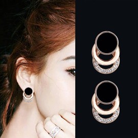 Aneneiceera Boho Geometric Hoop Stud Earrings Gold Crystal Hoop Earrings Black Dot Stud Earrings Layered Statement Geometric Circle Earrings Jewellery for Women and Girls
