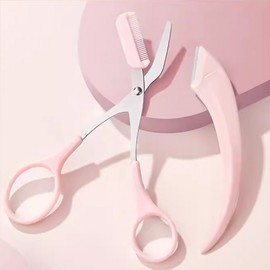 Premium Pink Eyebrow Grooming Set with Razor and Scissors Set 5ea