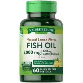 Fish Oil 2000 mg Softgels | 60 Count | Burpless, Lemon Flavor Pills | Non-GMO and Gluten Free Omega 3 Supplement | by Nature's Truth