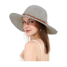 La Carrie Women Sun Hats Floppy Foldable Wide Brim UV UPF 50+ Straw Hat with Bow for Summer Beach(Gray)