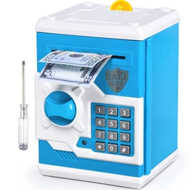 ATM Piggy Bank for Boys Girls, Vcertcpl Mini ATM Coin Bank Money Saving Box with Password, Kids Safe Money Jar for Adults with Auto Grab Bill Slot, Great Gift Toy Bank for Kids(Blue White)