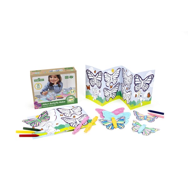 Green Toys Sesame Street Abby's Butterfly Maker Coloring Activity Set-13 Piece Pretend Play,Motor Skill,Creative Art,Crafts Kids Toy Set,No BPA,phthalates,PVC.Dishwasher Safe,Recycled Plastic,USA Made