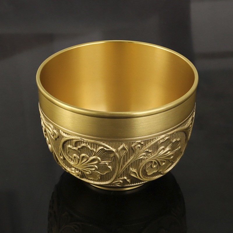 Brass Tea Cup Exquisite Embossed Patterns Retro European Small Coffee
