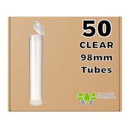 W Gallery 50 Clear 98mm OPEN CAP Pop Top Tubes - Airtight Smell Proof Containers - Plastic Medical Grade Prescription Bottles for Pills Herbs Flowers Supplements, Bulk Pack, Not Glass Jars