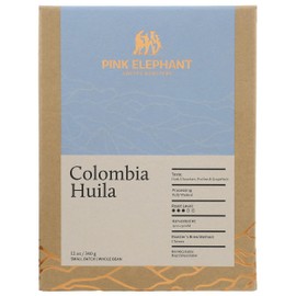 Pink Elephant Coffee Roasters Columbia Huila Medium Roast, 12 OZ Bag - Flavor Notes of Dark Chocolate, Praline & Grapefruit - Sourced from Huila, Certified Fair Trade & Organic - Roasted Whole Beans