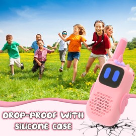 AIKTUPSY Pink Walkie Talkies with Silicone Sleeve, 1000FT Range 2 Channels 2 Way Radio Toys for 3-7 Year Old Girl Walky Talky Girls Birthday Gifts Age 4 5 6 7 8 Backyard Camping Toys
