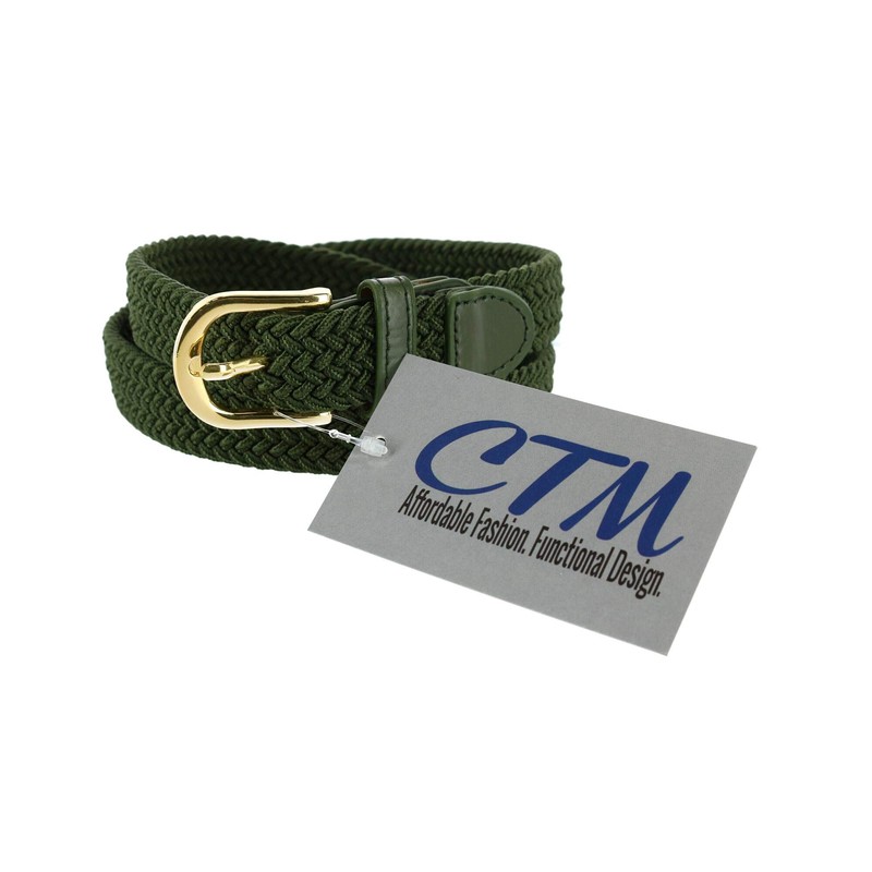 CTM® Women's Elastic Braided Stretch Belt, Medium, Olive