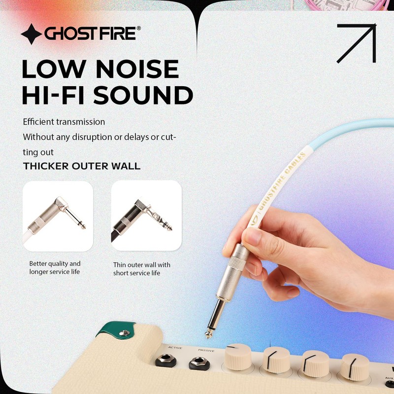 GHOSTFIRE 10FT 1/4 Inch Right Angle Instrument Cable High Performance