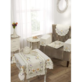 Emma Barclay Spring Embroidered Tray Cloth in Cream - 12x18 (30x46cm)
