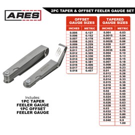ARES 11042-2-Piece Tapered Feeler Gauge and Offset Feeler Gauge Set has 32 Dual-Marked SAE & Metric Sizes - Offset has 16 Dual-Marked Sizes - Precisely Measure Mechanical Clearances