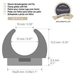 Adsamm / 16 x Clamping Shell Gliders with Felt / Black / Diameter 12-13 mm / Round / Shell Gliders with Interchangeable Felt for Steel Chairs