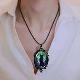 Gothic Jewelry for Women Halloween Cameo Earrings Necklace Set Gothic Black Cat Earrings Vintage Black Cat Necklace Wicked Witch Earrng Victoria Cameo Necklaces Halloween Costume Accessories Jewelry