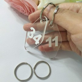 Acrylic Laser Cut Clear Keychain Numbered Key Fobs, Acrylic Key Tags Accessory, Acrylic Number Sign (Clear&White, 1-50)
