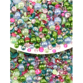 Rhinova 100g Mix Pearls and Rhinestones for Crafting, Sizes Range 3mm-10mm Pearl Beads for Bedazzler Rhinestones for Bedazzling Pearls for Crafting Sock Charms Nail Shoe Mugs (Water Lilies Mix)