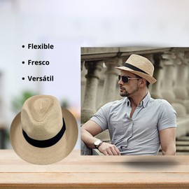 Unisex Panama Straw Hat Summer Foldable Beach Fedora UV Sun Protection for Women Outdoor Travel (US, Numeric, 7 3/8, 7 5/8, Beige)