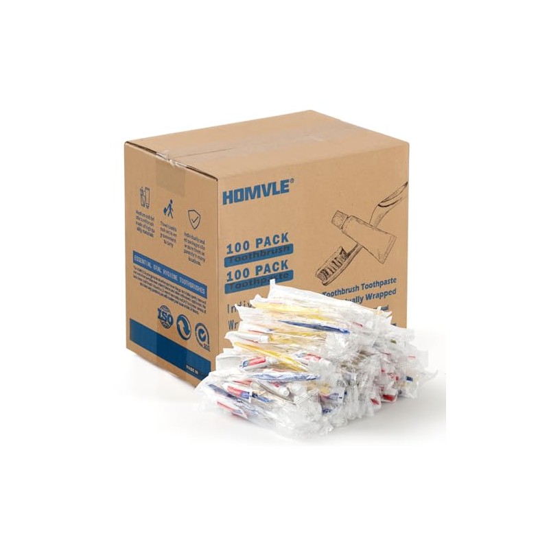 Homvle- 100 Paquetes de Cepillos de Dientes Desechables con Pasta