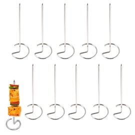 10-Pack Stainless Steel Skewers, Reusable Standing Kebab for BBQ, Oven, Air Fryer and Camping, Metal Skewers with Food-Grade Quality, Suitable for Chicken, Vegetable & More (Silver)