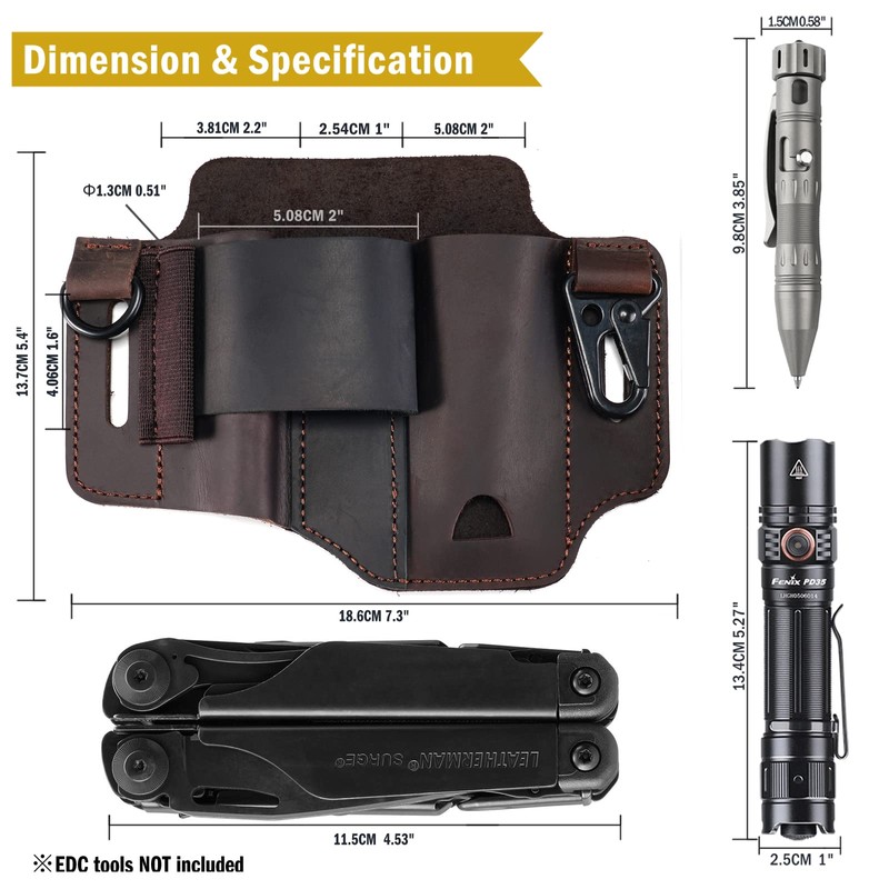 VIPERADE PJ36 EDC Multitool Sheath Leather Sheath for Men,EDC Pocket
