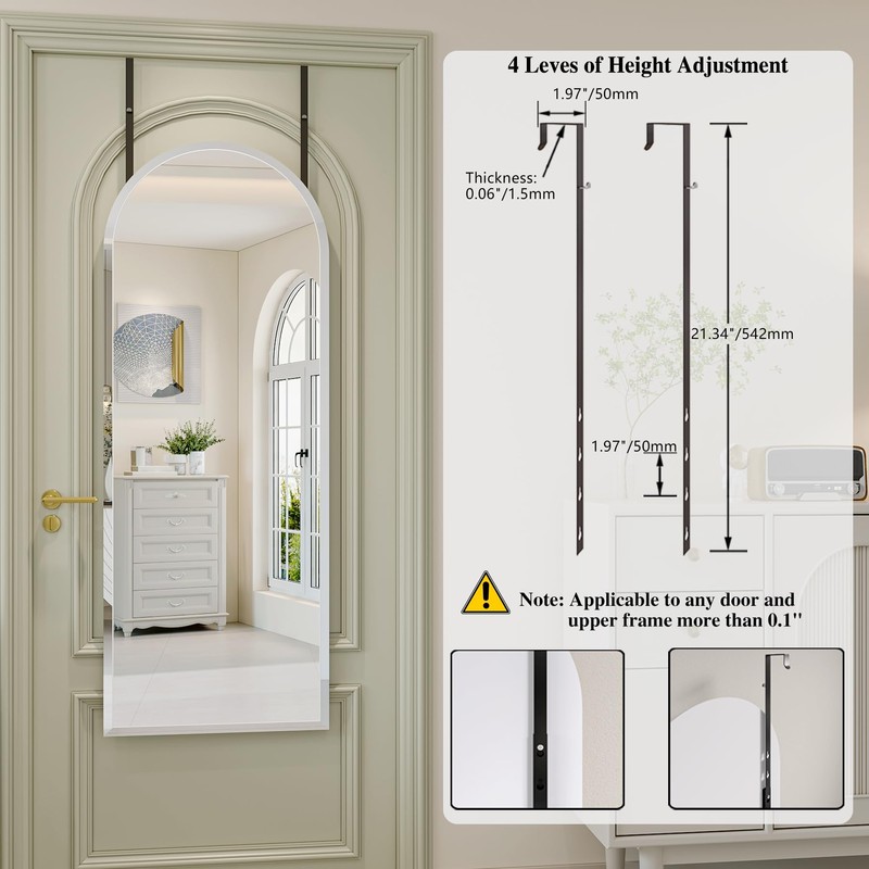 Over the Door Mirror Full Length, 48x14 Inch Frameless Door