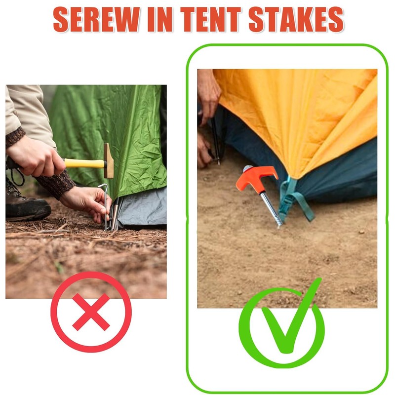 8Pack Tent Stakes-8” Drill in Heavy Duty Ground Pegs Screw