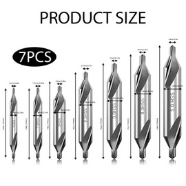 7-Piece Centre Drill Bit Metal Set Made of HSS, 1/1.5/2/2.5/3/4/5 mm 60 Degree Centre Drill Countersink Lathe Combined Tool Set for Metalworking Precise Drilling
