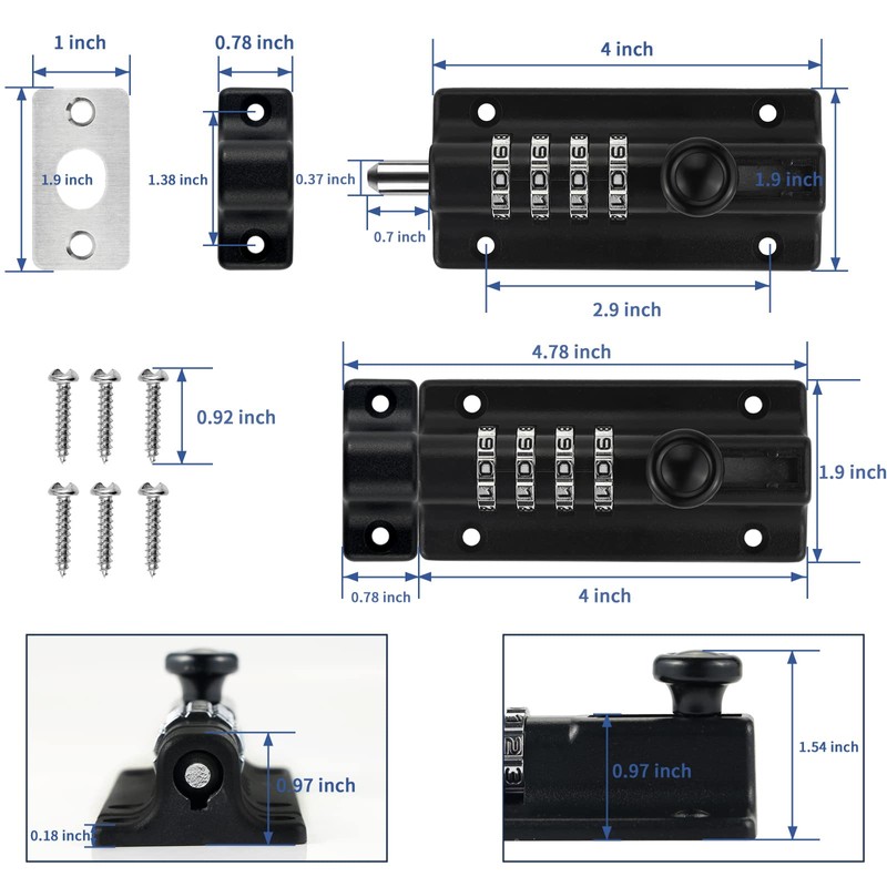 Combination Locking Bolt 2 Pack,Thickened Solid Zinc Alloy Combination Barrel