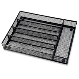 Joyfair Cutlery Tray, Metal Cutlery Tray Organiser, 5 Compartments Utensil Tray, Non Slip Silverware Drawer/Holder/Divider for Kitchen/Office, Space Saving & Rust Free, 31.6x24x5cm, (Black)