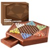 12.7 Inches Wooden Chinese Checkers Set with Storage Drawer -60