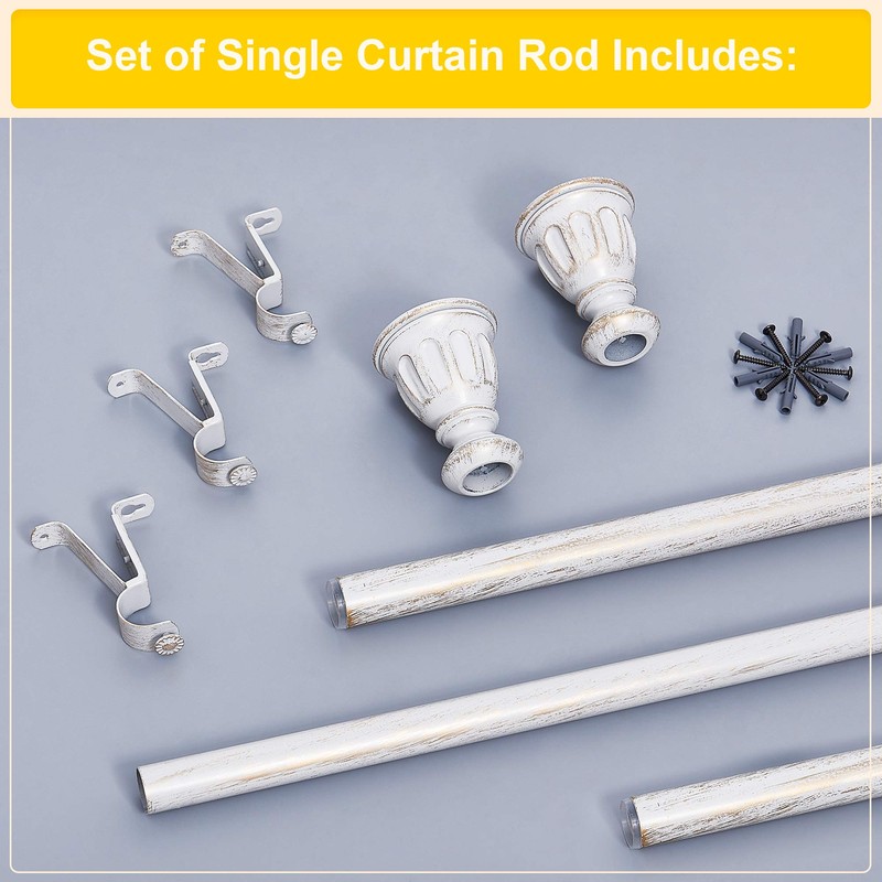 NICETOWN Antique White Curtain Rods for Windows 72 to 144