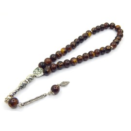 Prayer Beads Prayer Beads Tesbih Tasbih Tespih Misbaha Subha 33, 10 mm Glass Muslim Islamic Rosary Jewellery Bracelets Worship Accessories Gemstone Effect (Brown)