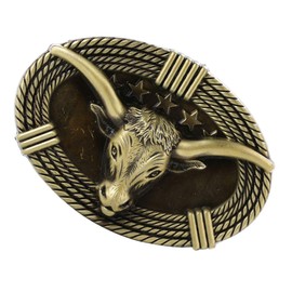 Simple Belt Buckle, Bull Head Belt Buckle, Pin Buckle Suitable for Men and Youth, Long Horn Bull Head Western Cowboy Silver Belt Buckle (Color : Brass)2.5"*3.5"