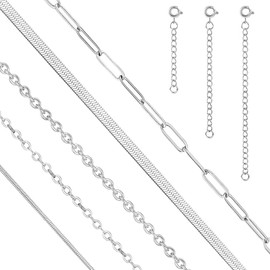 Osbourney 8pcs 316L Stainless Steel Chain Necklace for Men Women, 18K Gold Simple Chain with Extensions in Different Lengths for Stacking, for Jewelry Making, Multilayer Cuban Snake Paperclip Ball